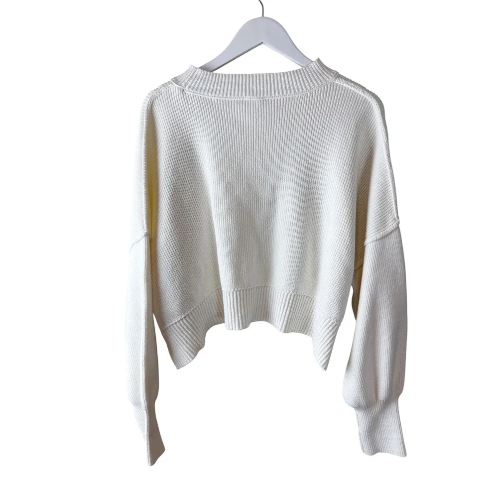 Free People Easy Street Crop Sweater in Moonglow Ribbed Boxy Mock Neck Sweater M